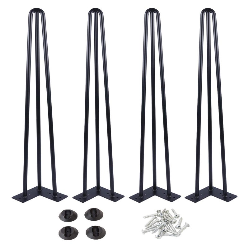Osring 30 Inch Hairpin Table Legs with 1/2â€ Dia 3-Rods, Metal Furniture Legs for Coffee Table and TV Stand, Mid-Century Black Hairpin Feet with Floor Protector, 4 Pack - Image 1